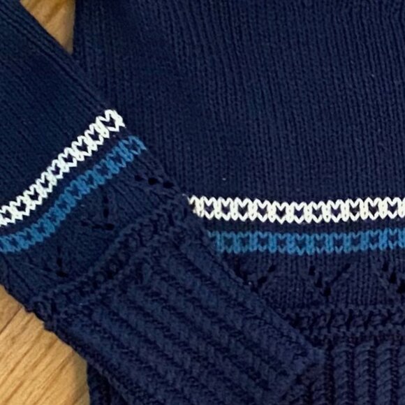 Small LL Bean Women's Signature 100% Cotton Fisherman Cardigan Fair Isle Navy - Picture 8 of 8